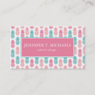 Vintage Pineapple Pattern Monogram Business Card
