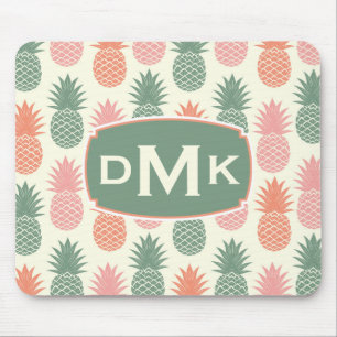 Vintage Pineapple Pattern Monogram Mouse Pad