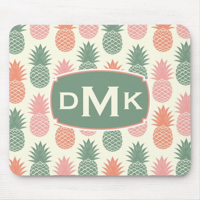 Vintage Pineapple Pattern | Monogram Mouse Pad (Front)