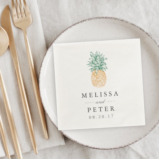 Vintage Pineapple Personalised Wedding Napkin (Creator Uploaded)