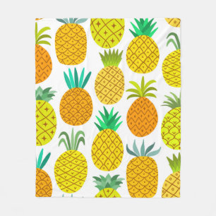 vintage pineapple seamless pattern isolated on whi fleece blanket