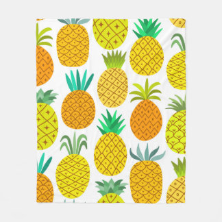 vintage pineapple seamless pattern isolated on whi fleece blanket