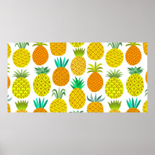 vintage pineapple seamless pattern isolated on whi poster