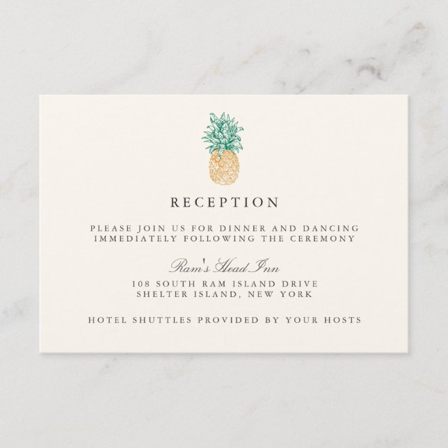 Vintage Pineapple Wedding Reception Card (Front)