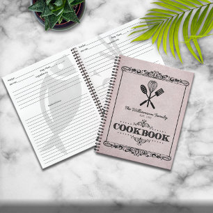 Vintage Pink Aged Paper Family Cookbook Notebook
