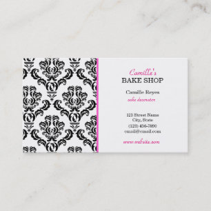 Vintage Pink and Black Damask Bakery Business Card