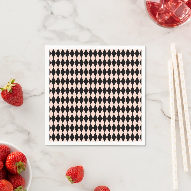 Vintage Pink and Black Harlequin Pattern  Napkin (Insitu)