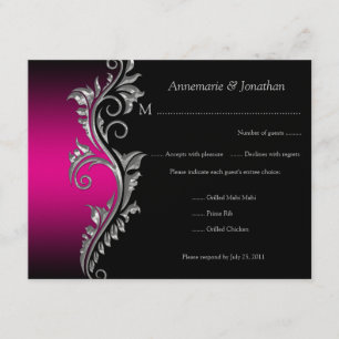 Vintage Pink and Black with Silver Swirl RSVP Card