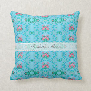 Vintage Pink and Blue Wallpaper With Name Cushion