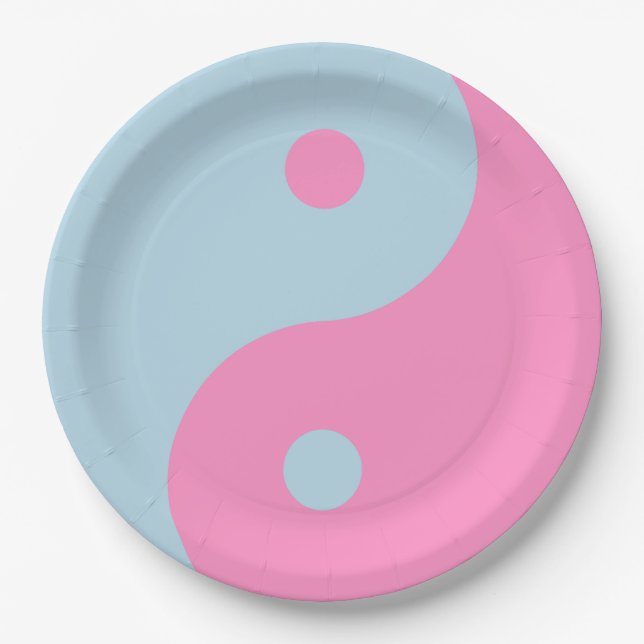 Vintage Pink And Blue Yin Yang Paper Plate (Front)