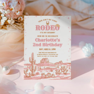 Vintage Pink and Brown Girl Rodeo 2nd Birthday Invitation