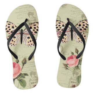 vintage, pink and butterfly flip-flops on postcard jandals