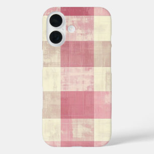 Vintage pink and cream chequered pattern iPhone 16 case