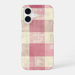 Vintage pink and cream chequered pattern iPhone 16 case