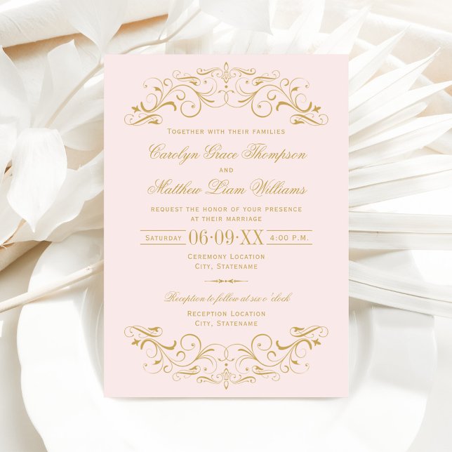 Vintage Pink and Gold Flourish Wedding Invitation (Creator Uploaded)