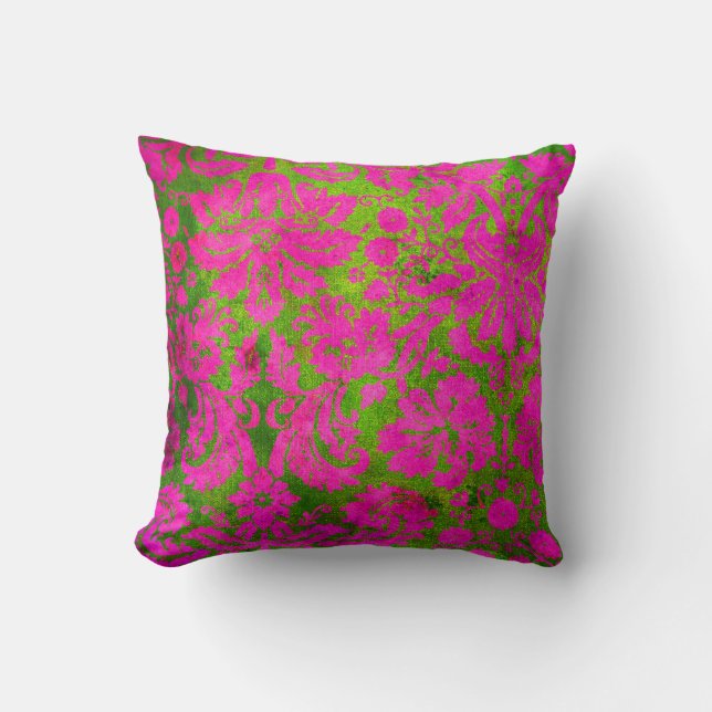 Vintage Pink and Green Damask Cushion (Front)