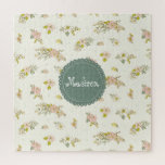 Vintage Pink and Green Floral Fun Name Jigsaw Puzzle<br><div class="desc">Cute personalised puzzle.  See how long it takes you to build your personally made puzzle.</div>
