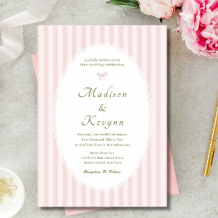 Vintage Pink and Green Personalised Wedding Invitation