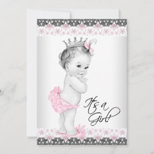 Vintage Pink and Grey Baby Shower Invitation