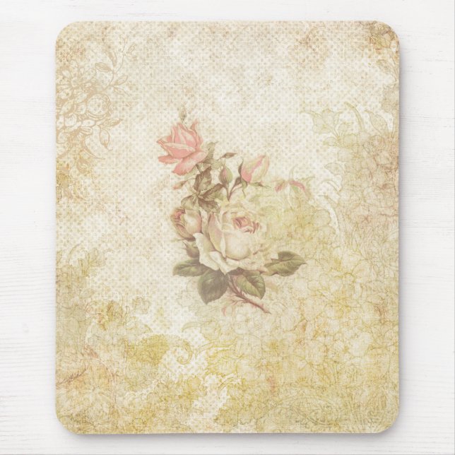 Vintage Pink and Ivory Rose Mouse Pad (Front)