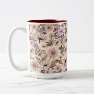 Vintage Pink and Peach Wildflowers Two-Tone Coffee Mug