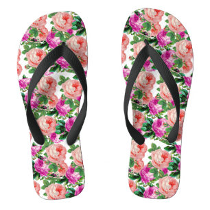 Vintage Pink And Purple Floral Rose Pattern Jandals
