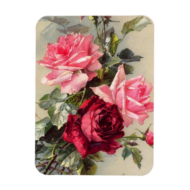 Vintage Pink and Red Roses Magnet (Vertical)