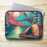 Vintage Pink and Teal Camping Themed  Laptop Sleeve<br><div class="desc">Camping themed tablet case.  The graphics are of a pink and teal vintage campsite scene with a tent,  sunset,  lake and pine trees.</div>