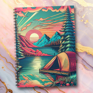 Vintage Pink and Teal Camping Themed  Notebook
