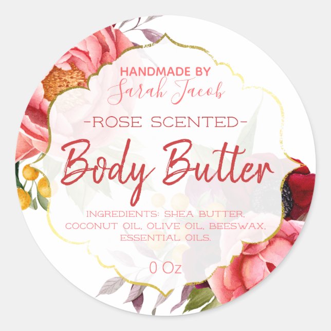 Vintage Pink And White Body Butter Labels (Front)