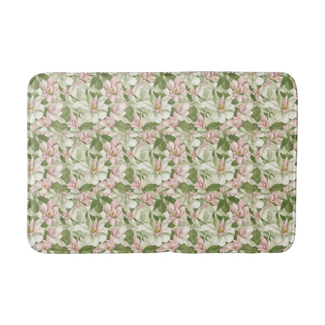 Vintage Pink and White Magnolias Bath Mat (Front)