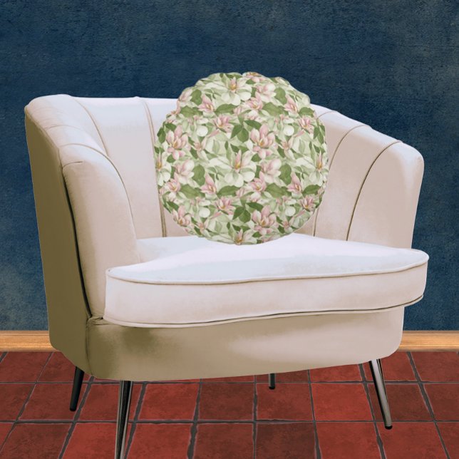 Vintage Pink and White Magnolias Round Pillow (Creator Uploaded)