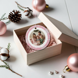Vintage Pink and White Snowflakes 2 Photos Ceramic Tree Decoration