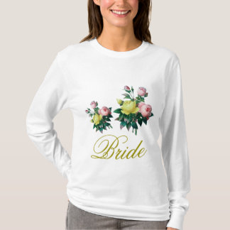 vintage pink and yellow rose flowers bride shirt. T-Shirt