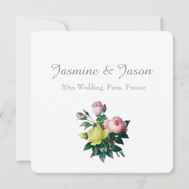 vintage pink and yellow rose flowers wedding invitation (Back)