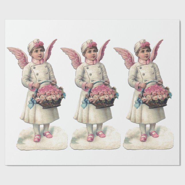 VINTAGE PINK ANGELS WRAPPING PAPER (Flat)