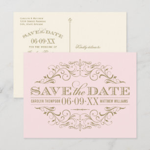 Vintage Pink Antique Flourish Save the Date Announcement Postcard