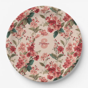 Vintage Pink Azalea Floral Pattern – Classic Paper Plate