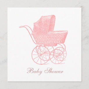 Vintage Pink Baby Carriage Baby Girl Shower Invitation