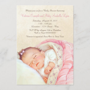 Vintage Pink Baby Girl Shower Invitation