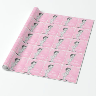 Vintage Pink Baby Girl Shower Wrapping Paper
