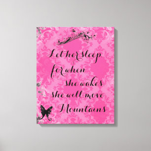 Vintage Pink Baby Quote She Will Move Mountains Canvas Print