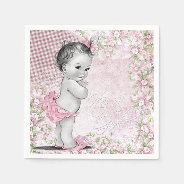 Vintage Pink Baby Shower Napkin (Front)
