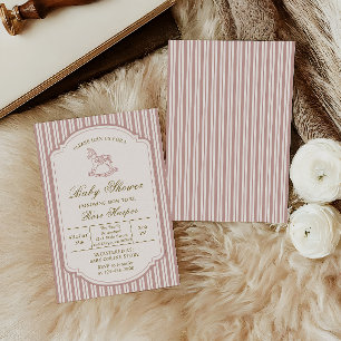 Vintage Pink Baby Shower Rocking Horse Elegant Invitation