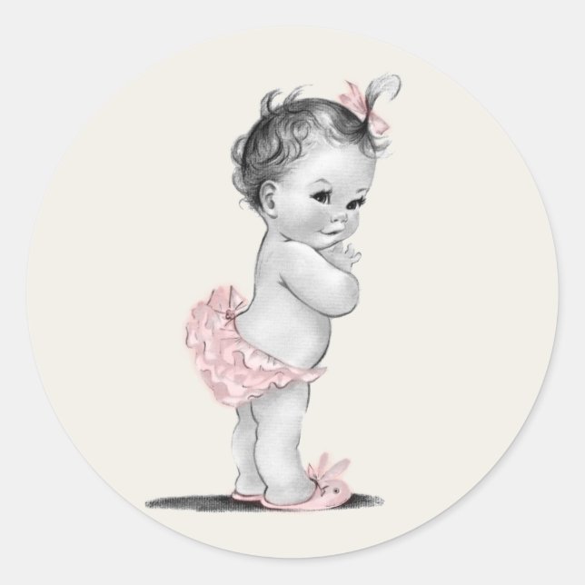 Vintage Pink Baby Shower Stickers (Front)