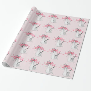 Vintage Pink Baby Shower Wrapping Paper