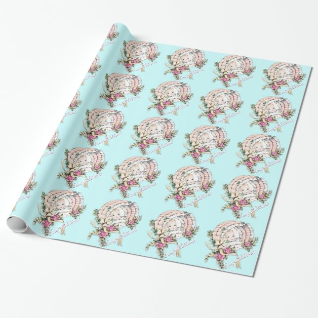 Vintage Pink Baby Shower Wrapping Paper (Unrolled)