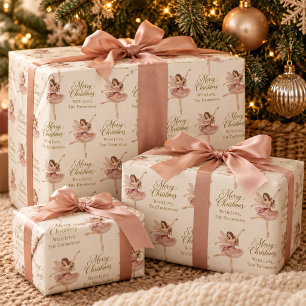 Vintage Pink Ballerina Personalised Christmas Wrapping Paper