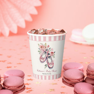 Vintage Pink Ballerina Shoes Girl Baby Shower Paper Cups