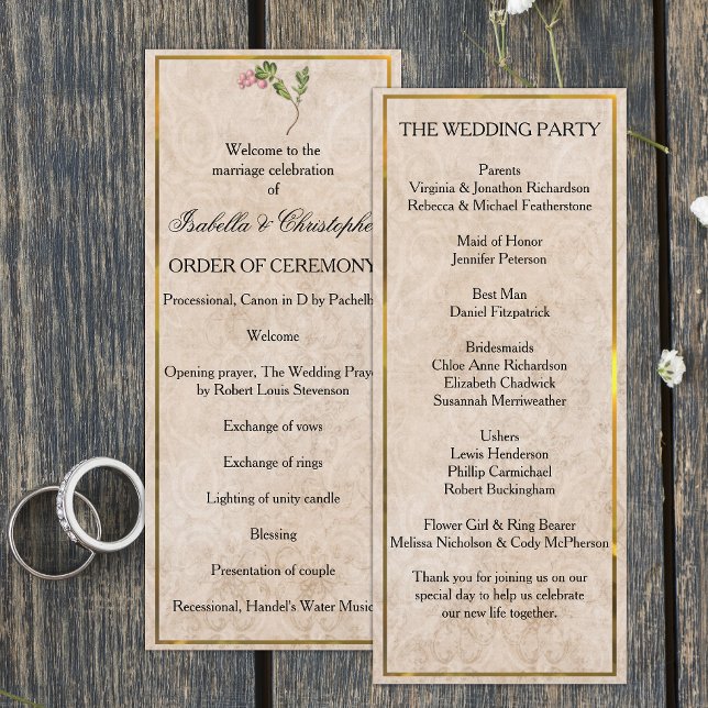 Vintage Pink Berries Wedding Program Programme (Creator Uploaded)